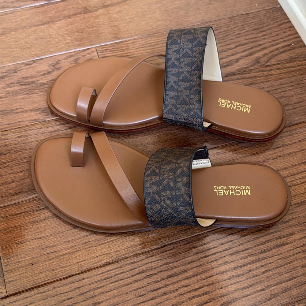Michael Kors Brown Signature Slide Sandals
